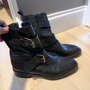 Black Leather Buckle Boots, Made in Italy